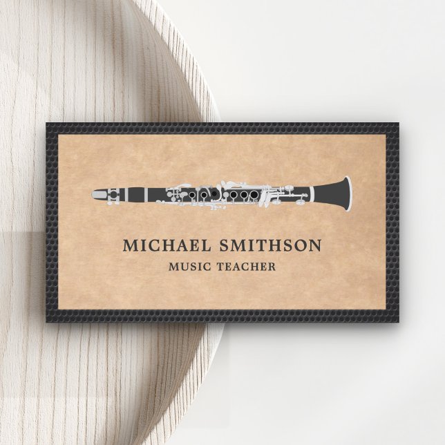 Rustic Kraft Black Clarinet Music Teacher Visitkort (Skapare uppladdad)