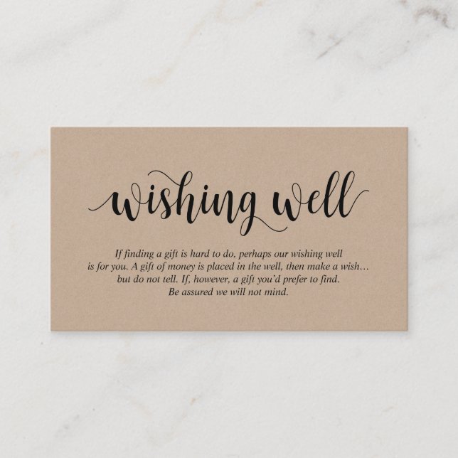 Rustic Kraft, Black Script, Bröllop Wishing well Tilläggskort (Framsida)