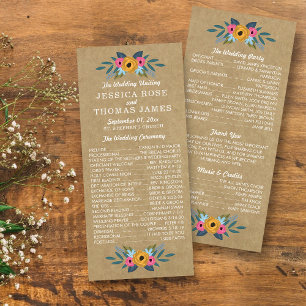 Rustic Kraft Blommigt Bröllopsprogram av utandning Reklamkort