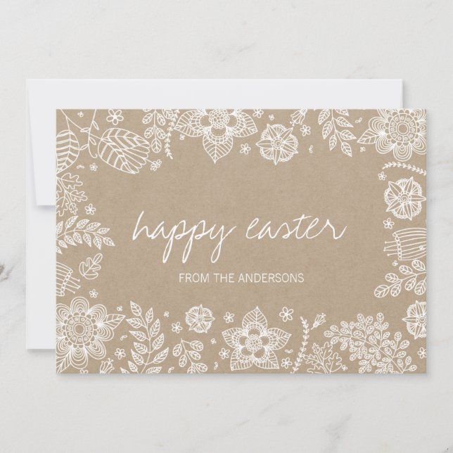 Rustic Kraft Blommigt Glad påsk Card Julkort (Framsida)