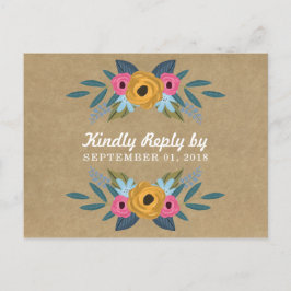 Rustic Kraft Blommigt Wandeans Bröllop Samling Inbjudan Vykort