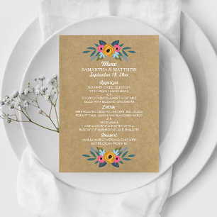 Rustic Kraft Blommigt Wandeans Bröllop Samling Meny