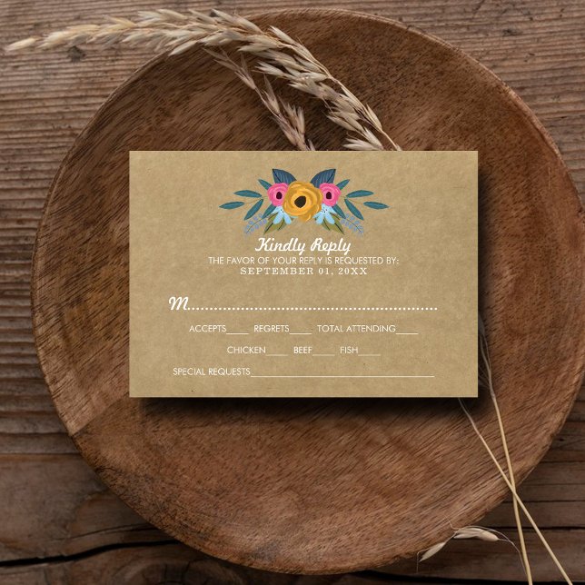 Rustic Kraft Blommigt Wandeans Bröllop Samling OSA Kort (Skapare uppladdad)