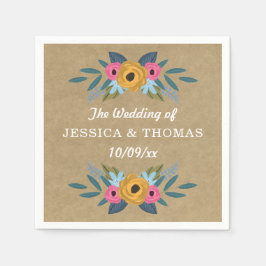 Rustic Kraft Blommigt Wandeans Bröllop Samling Pappersservett