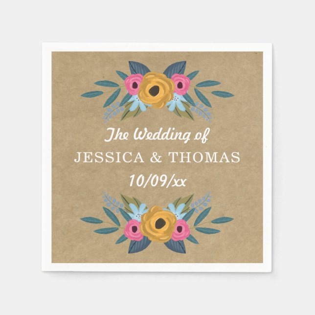 Rustic Kraft Blommigt Wandeans Bröllop Samling Pappersservett (Framsidan)