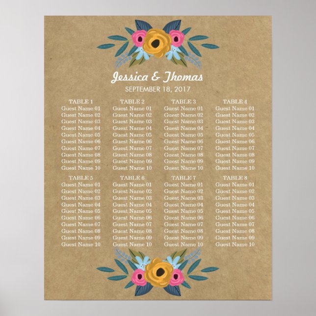Rustic Kraft Blommigt Wandeans Bröllop Samling Poster (Framsidan)