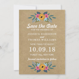 Rustic Kraft Blommigt Wandeans Bröllop Samling Spara Datumet