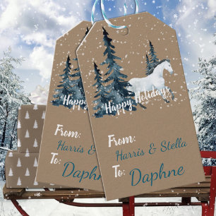 Rustic Kraft Blue Spruce Woodland White Horse Presentetikett