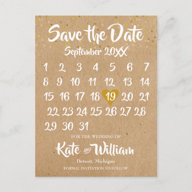 Rustic Kraft Boho Calendar Spara datumfoto Meddelande Vykort (Framsida)