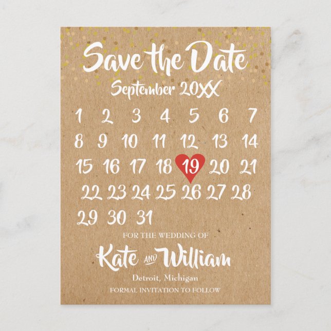 Rustic Kraft Boho Calendar Spara datumfoto Meddelande Vykort (Framsida)