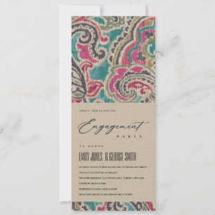 RUSTIC KRAFT BOHO IKAT TRIBAL ROSA TEAL FÖRLOVNING INBJUDNINGAR