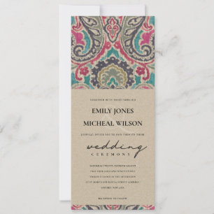 RUSTIC KRAFT BOHO TRIBAL IKAT ROSA TEAL BRÖLLOP INBJUDNINGAR