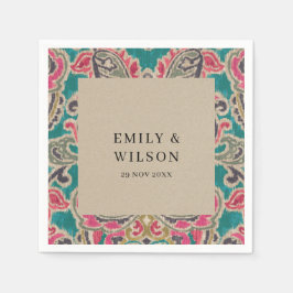 RUSTIC KRAFT BOHO TRIBAL IKAT ROSA TEAL BRÖLLOP N PAPPERSSERVETT