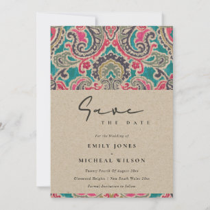 RUSTIC KRAFT BOHO TRIBAL IKAT SPARA DATUM INBJUDAN