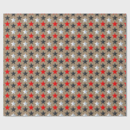Rustic Kraft Bright Black Red Silver Stars Presentpapper