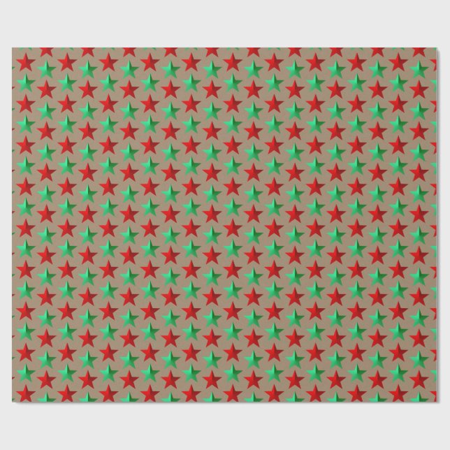 Rustic Kraft Bright Grönt Red Stars Wrapping Pappe Presentpapper (Platt)