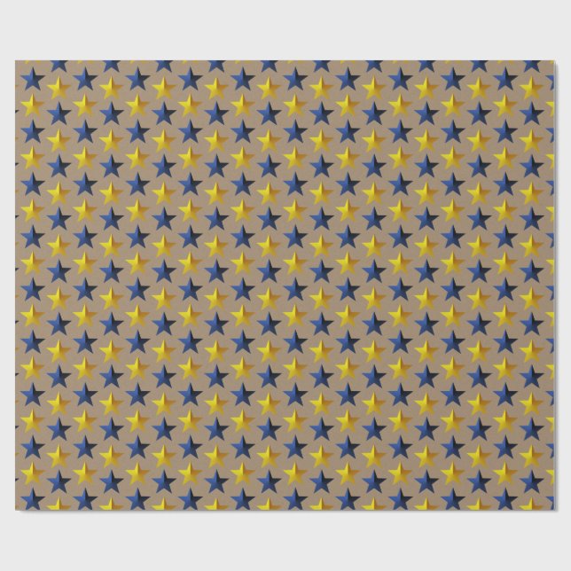 Rustic Kraft Bright Navy Blue Guld Stars Presentpapper (Platt)