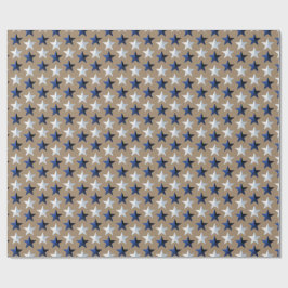 Rustic Kraft Bright Navy Blue Silver Stars Presentpapper