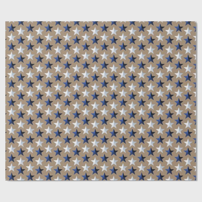 Rustic Kraft Bright Navy Blue Silver Stars Presentpapper (Platt)