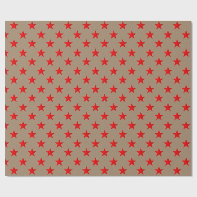 Rustic Kraft Bright Red Stars Presentpapper (Platt)