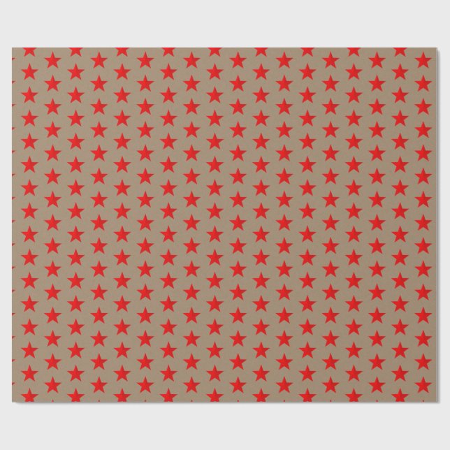 Rustic Kraft Bright Red Stars Wrapping Papper Presentpapper (Platt)