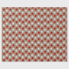 Rustic Kraft Bright Red White Stars Presentpapper