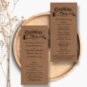 Rustic Kraft Bröllop Ceremony-programmallar Reklamkort