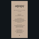 Rustic Kraft Bröllop Elopement Dinner Menu Meny<br><div class="desc">Modern Rustic Brown Kraft Bröllop Elopement-matarkort. Du kan enkelt anpassa och anpassa dig efter dina behov,  och dina middagsgäster blir glada när de ser den här perfekten och snyggten på middagsmenyn.</div>