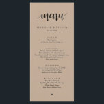 Rustic Kraft Bröllop Elopement Dinner Menu Meny<br><div class="desc">Modern Rustic Brown Kraft Bröllop Elopement-matarkort. Du kan enkelt anpassa och anpassa dig efter dina behov,  och dina middagsgäster blir glada när de ser den här perfekten och snyggten på middagsmenyn.</div>