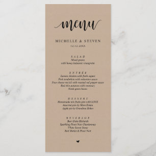Rustic Kraft Bröllop Elopement Dinner Menu Meny