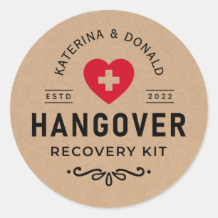 Rustic Kraft Bröllop Hangover Recovery Kit Runt Klistermärke