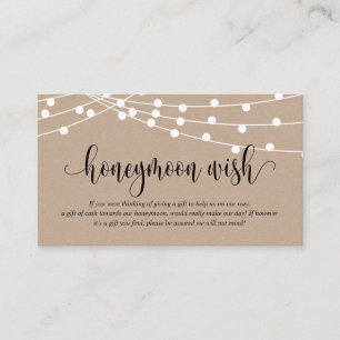 Rustic Kraft, Bröllop Honeymoon Fund eller Wish Tilläggskort