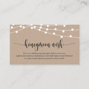 Rustic Kraft, Bröllop Honeymoon Wish eller Fund Tilläggskort