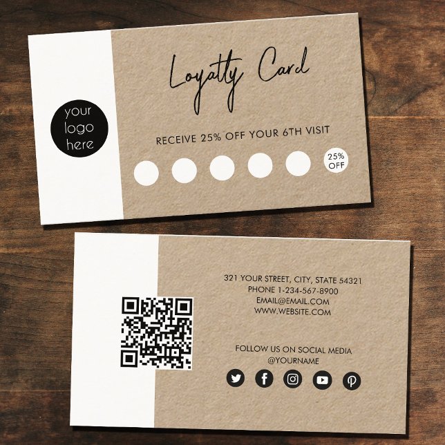 Rustic Kraft Brown Business Logotyp QR Code Loyalt Visitkort (Skapare uppladdad)
