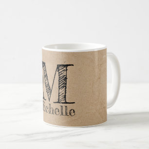 Rustic Kraft Brown Papper look Monogram Kaffemugg