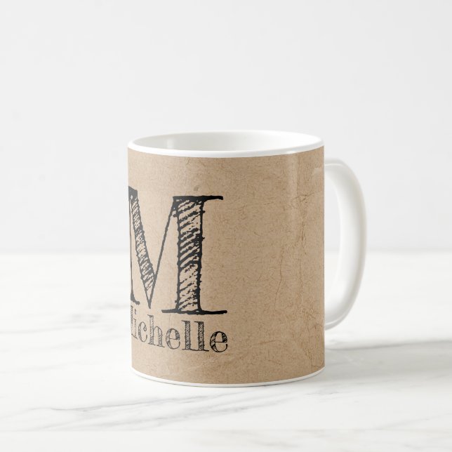 Rustic Kraft Brown Papper look Monogram Kaffemugg (Framsida höger)