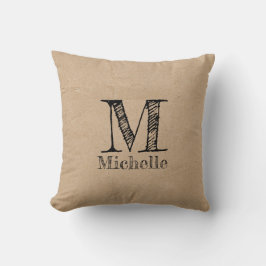 Rustic Kraft Brown Papper look Monogram Kudde