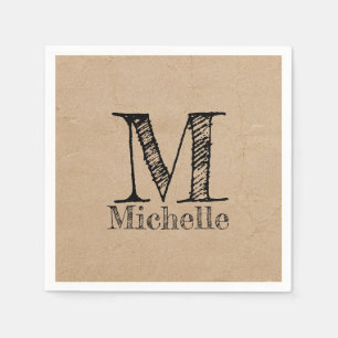 Rustic Kraft Brown Papper look Monogram Pappersservett