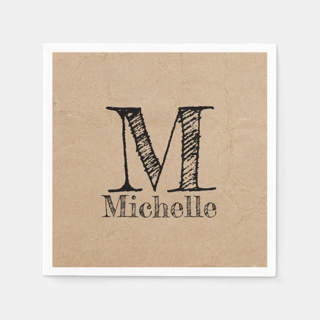 Rustic Kraft Brown Papper look Monogram Pappersservett (Framsidan)