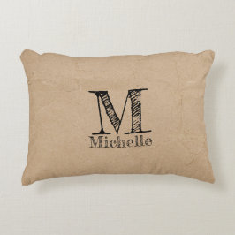 Rustic Kraft Brown Papper look Monogram Prydnadskudde