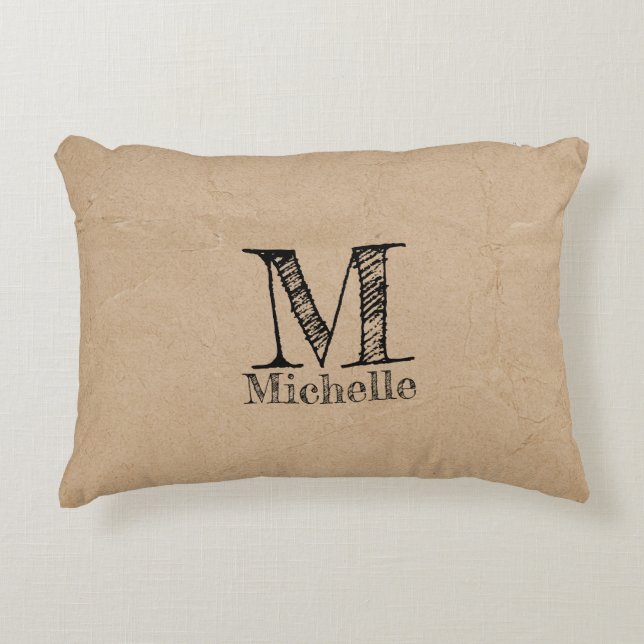 Rustic Kraft Brown Papper look Monogram Prydnadskudde (Framsidan)