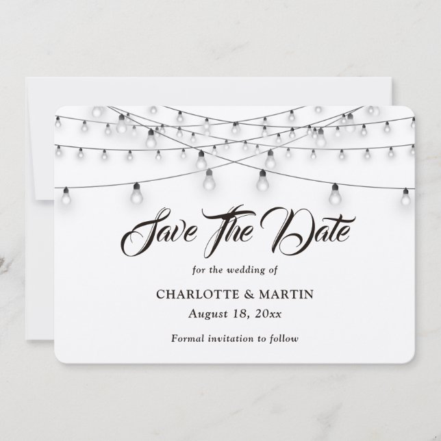 Rustic Kraft Burlap Hearts String Ljus Bröllop Spara Datumet (Framsida)