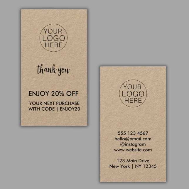 Rustic Kraft Business Tack Rabattkort (Rustic Kraft Business Thank You Discount Card)