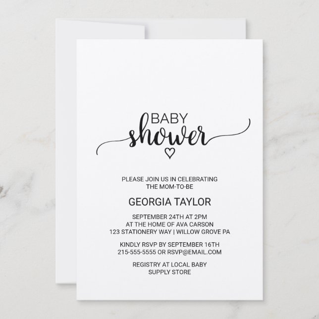 Rustic Kraft Calligraphy Baby Shower Inbjudningar (Framsida)