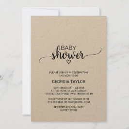 Rustic Kraft Calligraphy Baby Shower Inbjudningar