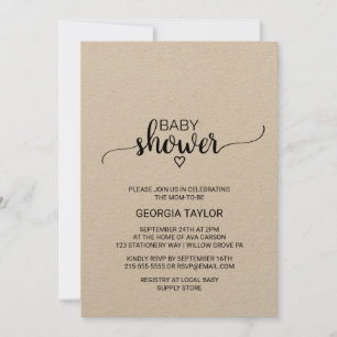 Rustic Kraft Calligraphy Baby Shower Inbjudningar
