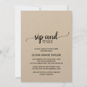 Rustic Kraft Calligraphy Sip and See Inbjudningar