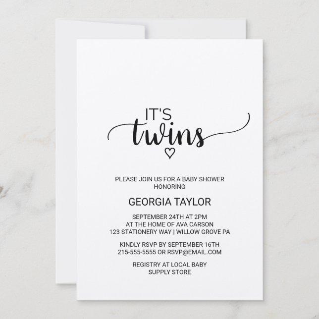 Rustic Kraft Calligraphy Twillingars Baby Shower Inbjudningar (Framsida)