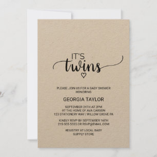 Rustic Kraft Calligraphy Twillingars Baby Shower Inbjudningar