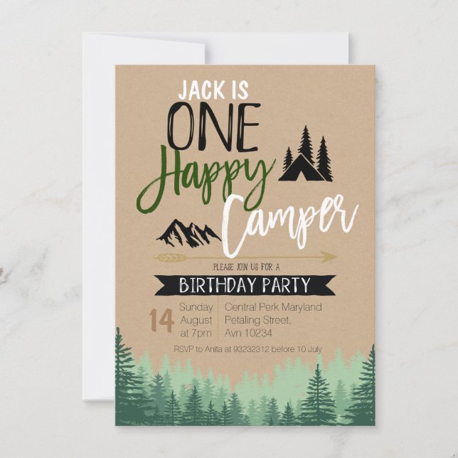 Rustic Kraft Camper Birthday Camping Party Inbjudningar (Framsida)